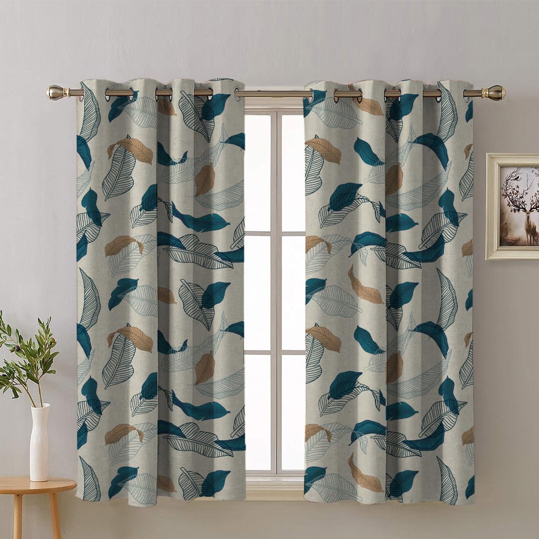 SPACES DRAPE STORY Premium Printed Blackout Curtain with Lining, Set of 2, 5Ft Window Curtains, Teal