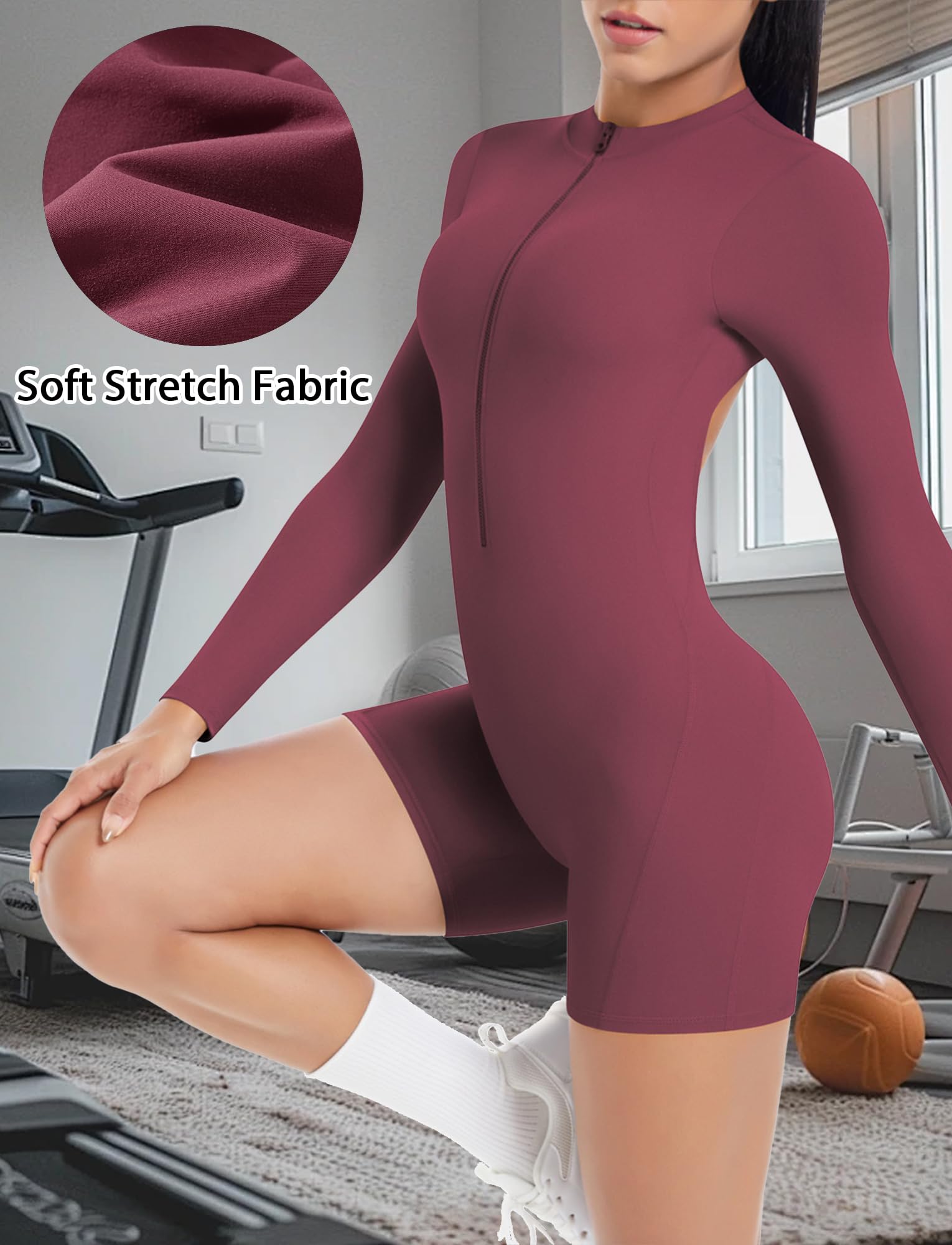 Scrunch - Mono de deporte para mujer, con espalda descubierta, para yoga, manga larga, con cremallera, mono para gimnasio