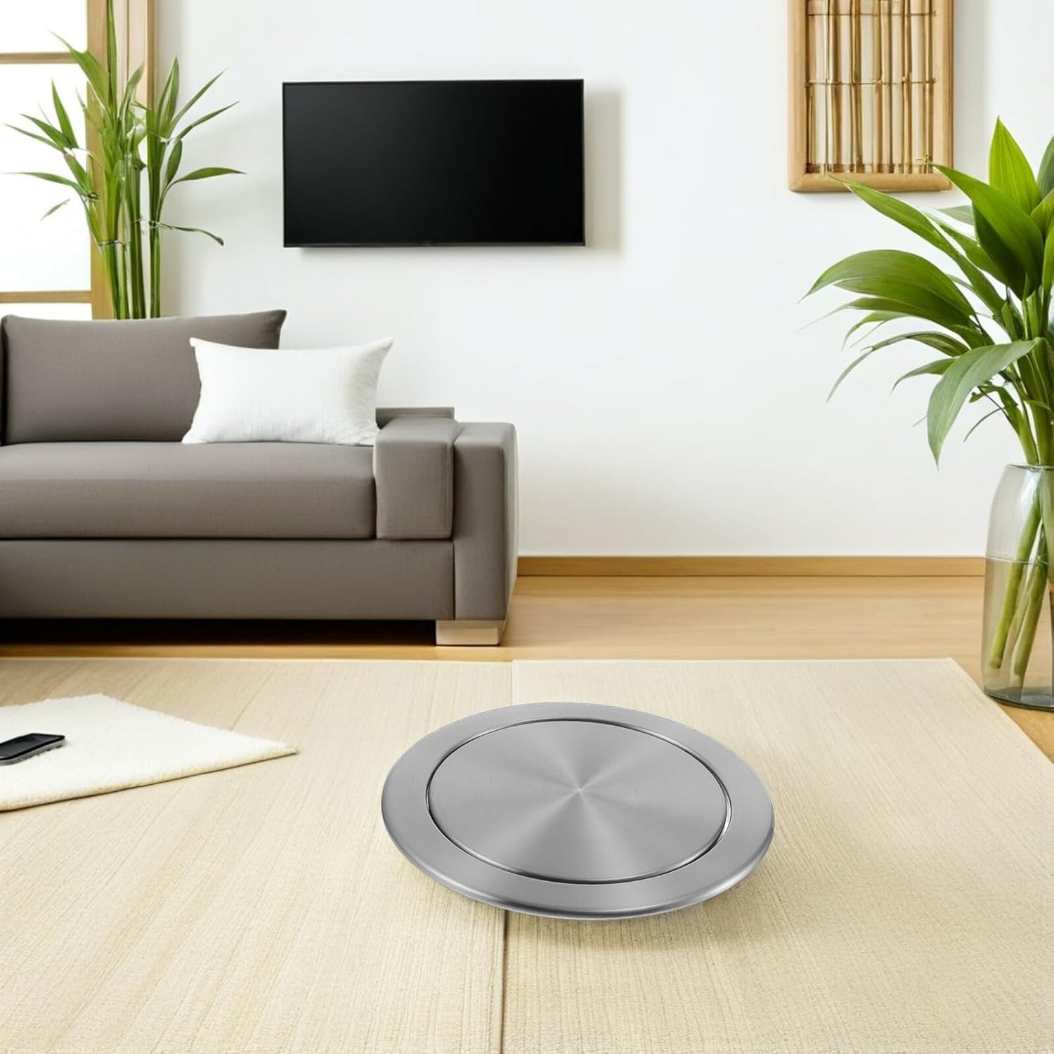VICASKY Countertop Built-in Trash Can Lid Stainless Steel Embedded Recessed Garbage Cover for Kitchen Cabinet Opening 22-25cm Diameter Swing Top