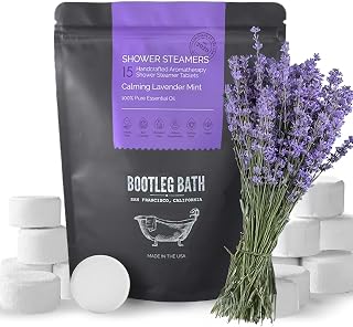 BOOTLEG BATH Shower Steamers Aromatherapy Lavender 15 Pack, 100% Pure Essential Oil, All Natural, for Men and Women, Made in USA