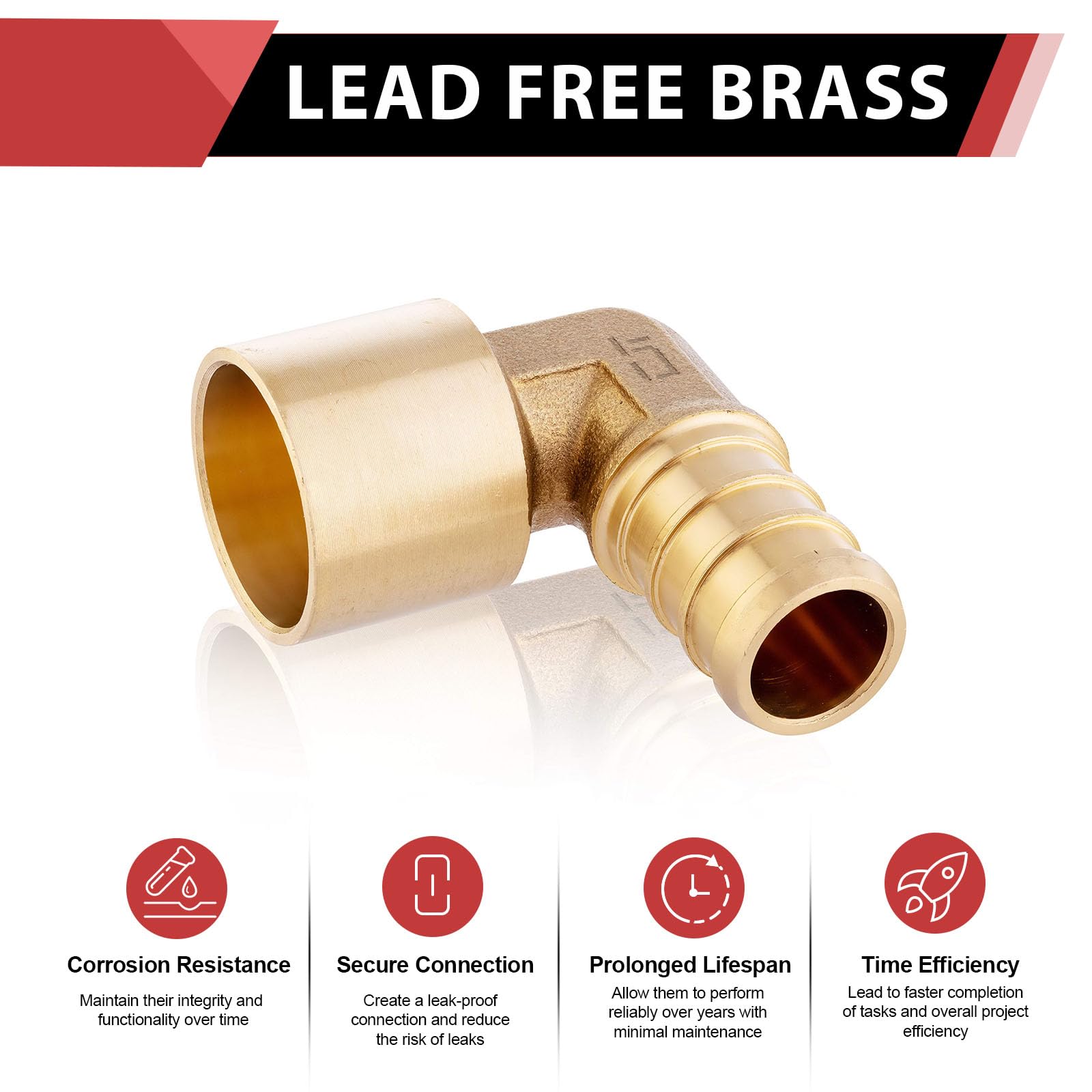 EFIELD PEX 1/2 "x 1/2" hembra sudor 90 grados codo adaptador de cobre (sobre tubo de cobre) latón crimpado sin plomo 5 piezas