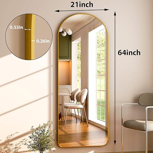 Vista 119 de Espejo arqueado de longitud completa, espejo arqueado de 36 x 78 pulgadas con soporte, montado en la pared para baño, vestidor, para colgar