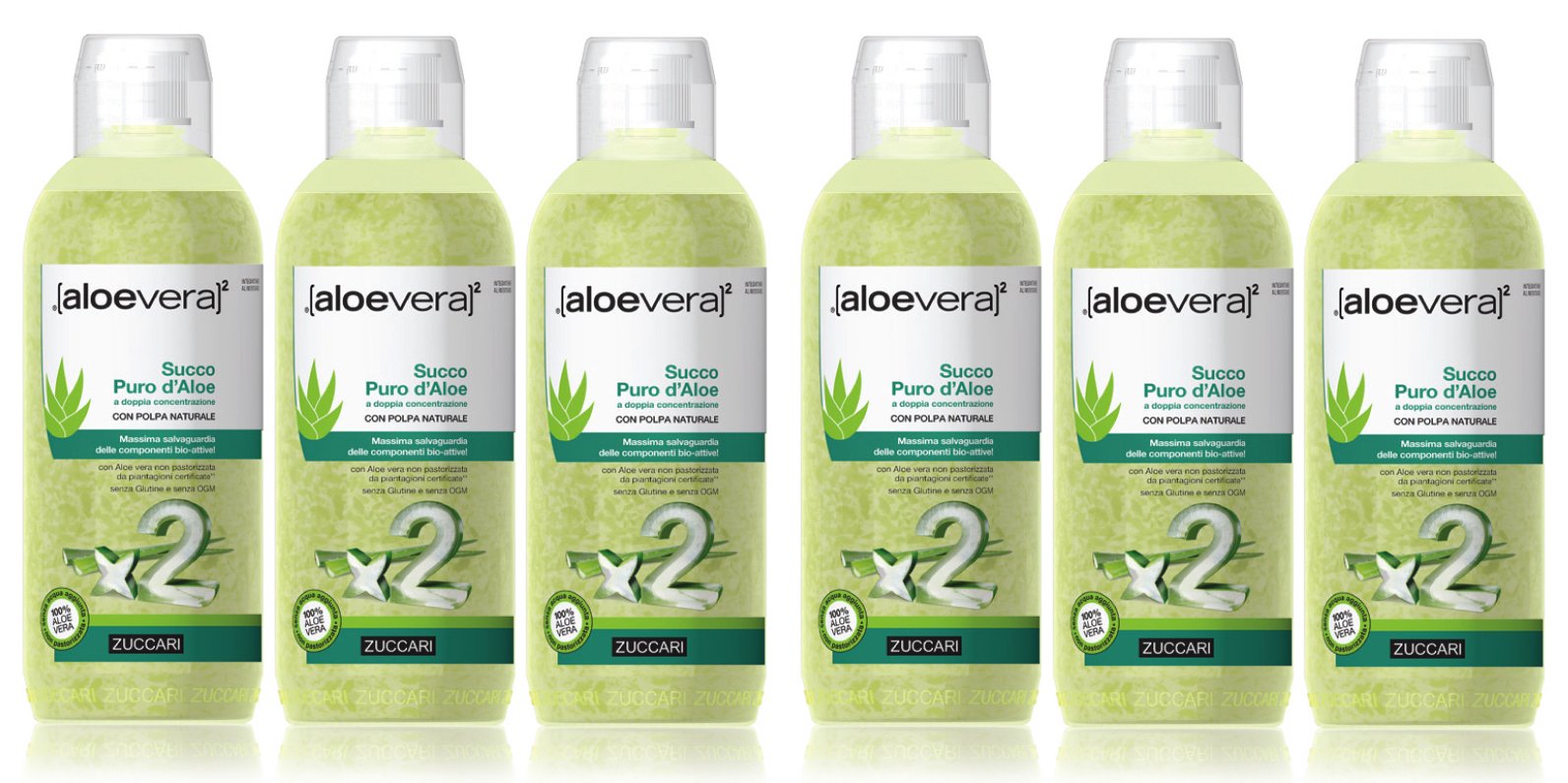 6 X ZUCCARI SUCCO PURO DI ALOE VERA doppia concentrazione 6000 ml