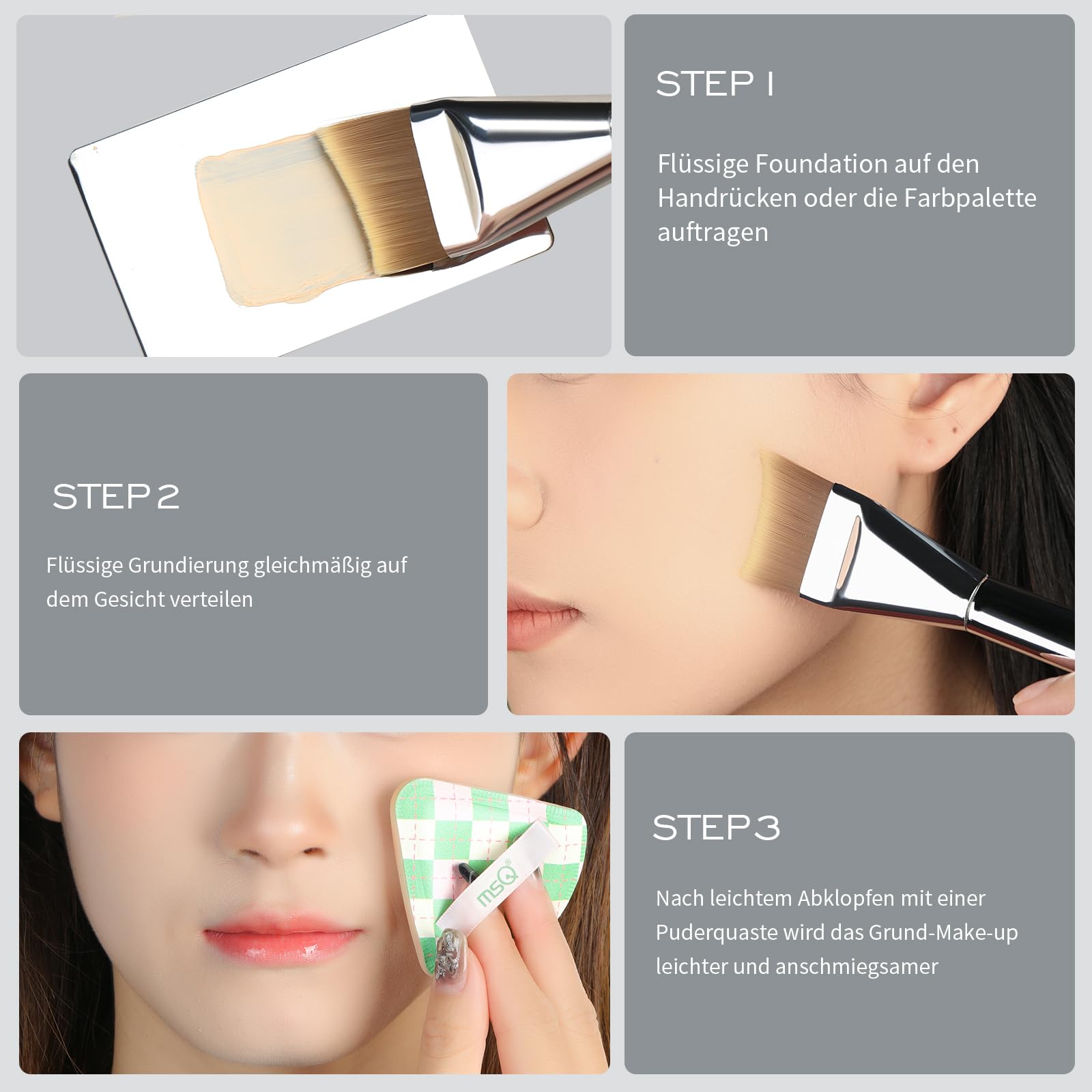 MSQ Pinceau de fond de teint ultra fin avec palette de fond de teint | pinceau de maquillage en poudre