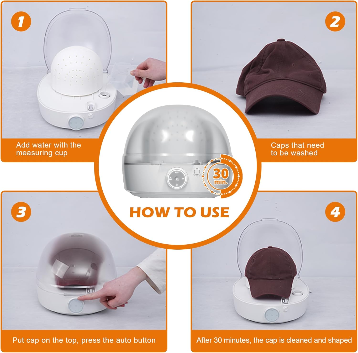 Hat and Helmet Care Machine, 4-in-1 Cap Shaper Restorer with Steam Iron, UV Sterilization, Ozone & 3-Color Lighting, Professional Cleaner for Baseball Caps, Snapbacks, and Motorcycle Helmets