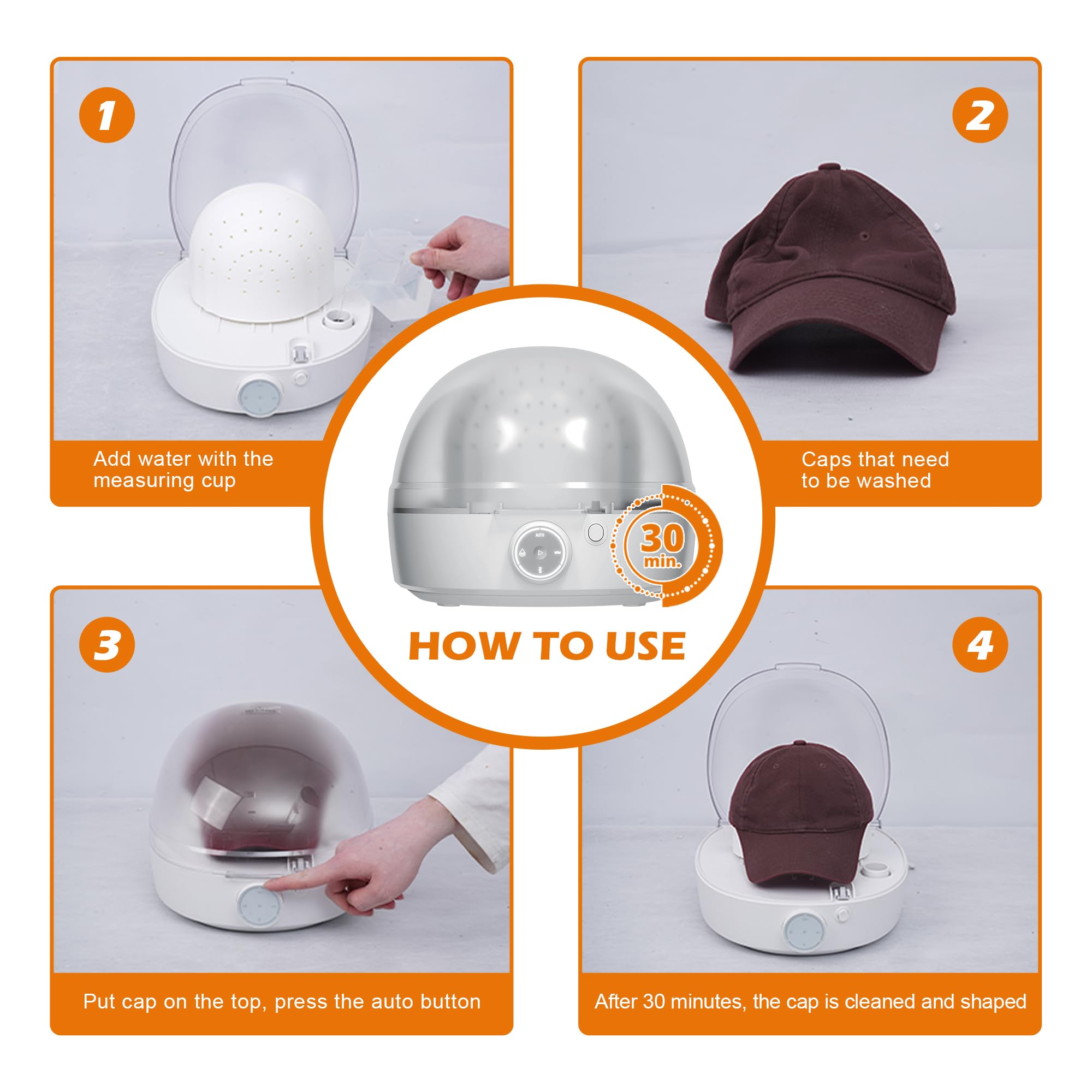 Nettoyeur Vapeur Automatique pour Casquettes – Machine Tout-en-Un : Nettoyage, Formateur, Séchage Rapide (Baseball, Bob, Feutre)
