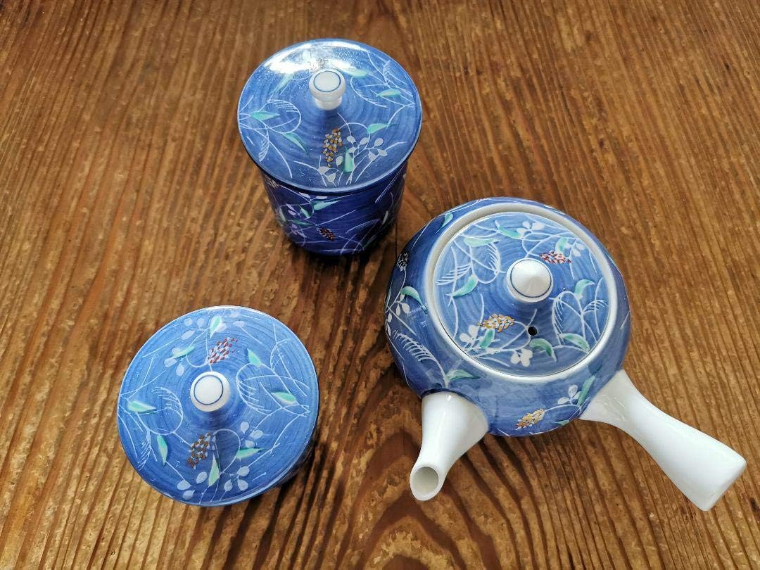 有田焼 萬右衛門 秋草手描き 蓋付き ペア夫婦湯呑茶碗＆急須 茶器