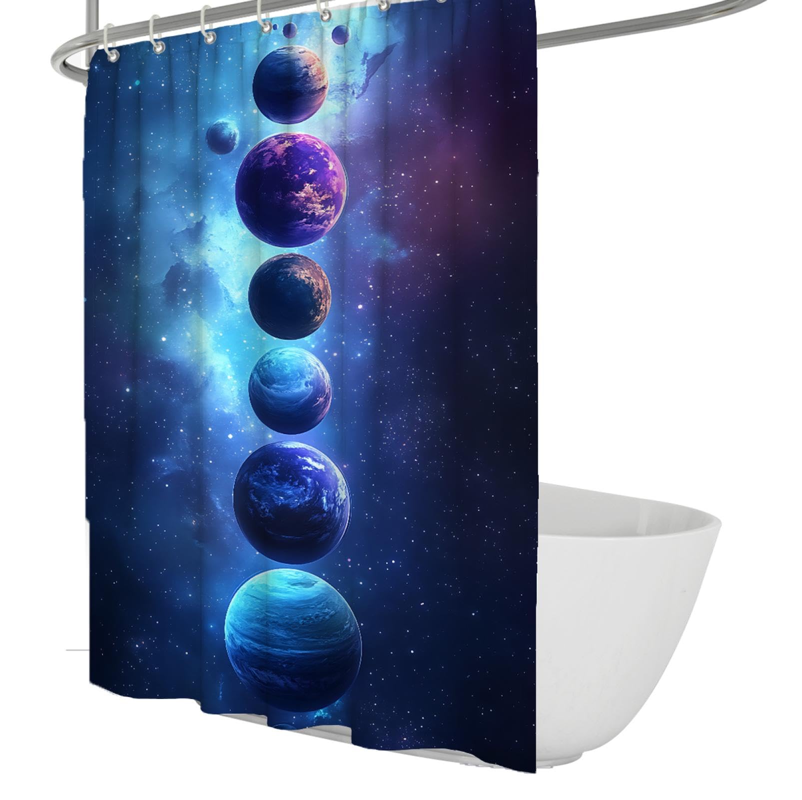 Cortina de ducha con tema espacial Cortinas de ducha con patrón de planeta creativo Cortina de ducha de tela impermeable para bañera de baño con ganchos 200Bx220Lcm