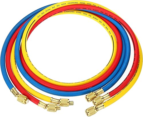PATIKIL Manguera de carga de refrigerante SAE 14, paquete de 3 mangueras de calibre múltiple de 4.9 pies 600 PSI 3000 PSI para aire acondicionado