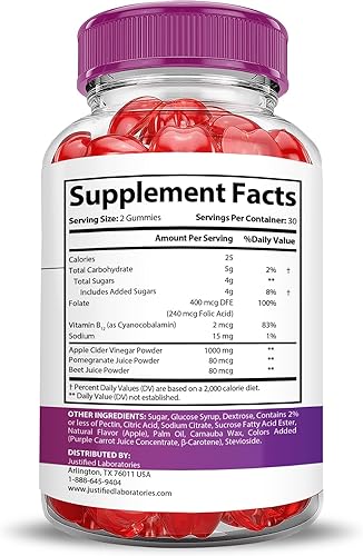 Miniatura 5 de Justified Laboratories Paquete de 5 gomitas Xtreme Fit Keto ACV de 1000 mg veganas sin OMG con jugo de granada raíz de remolacha B12 300 gomitas