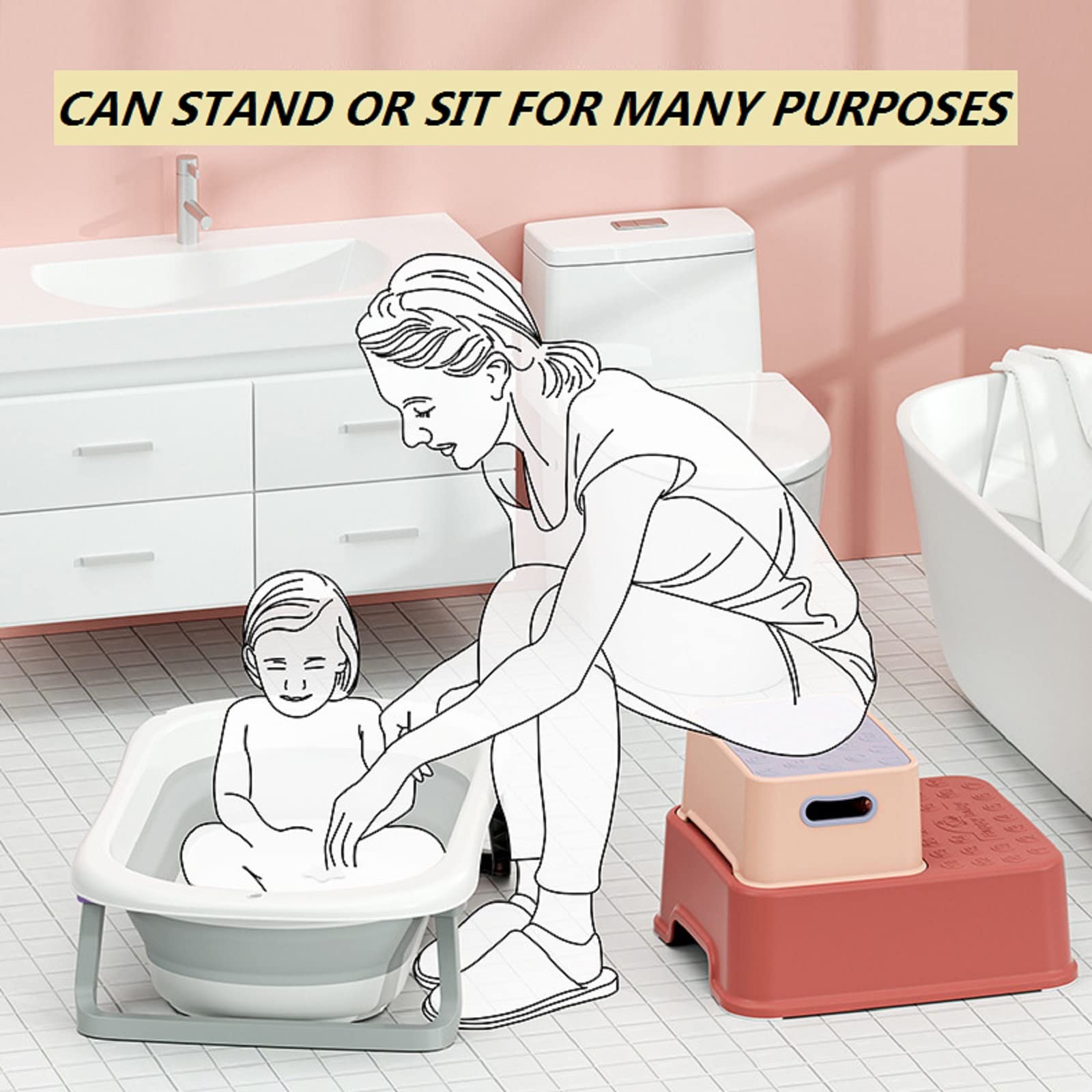 Taburete de Dos Pasos para niños, Taburete de Dos Pasos para niños pequeños, Taburete de Dos Pasos para bebés, Taburete de Dos Pasos para niños, baño y Cocina, diseño Robusto y práctico,A