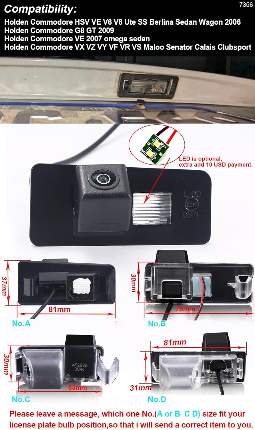 HD Auto License Plate Light Rear View Reversing Backup Camera Parking Compatible with Holden Commodore HSV VE V6 V8 Ute SS Berlina Sedan Wagon/G8 GT/omega/VX VZ VY VF VR VS Maloo Senator (C(65*30MM))