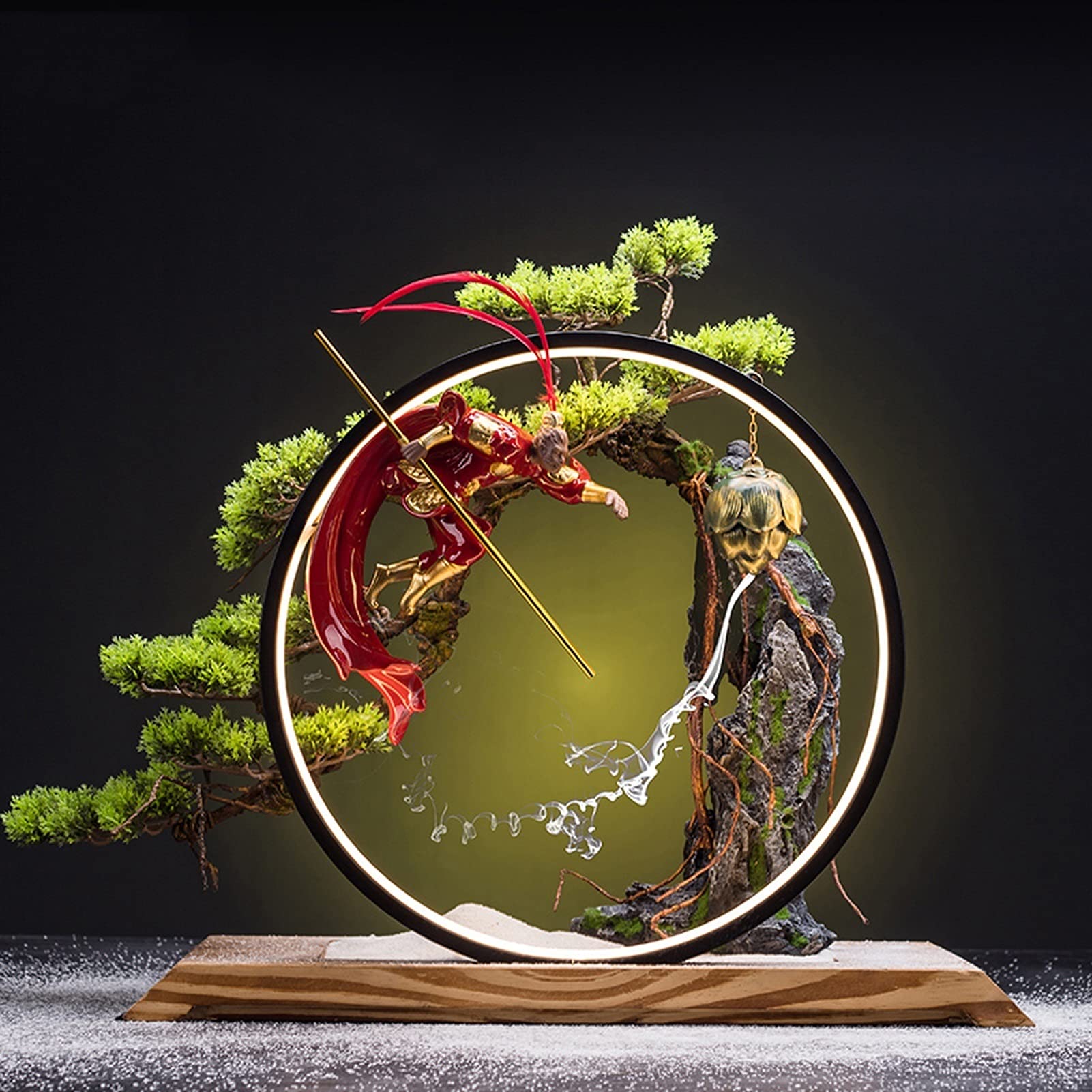 Sztuczne drzewo bonsai z małpą król rzeźba i led światła kreatywne sztuczne powitanie sosnowe ozdoby zen odpowiednie do salonu dekoracji wejściowych w biurze