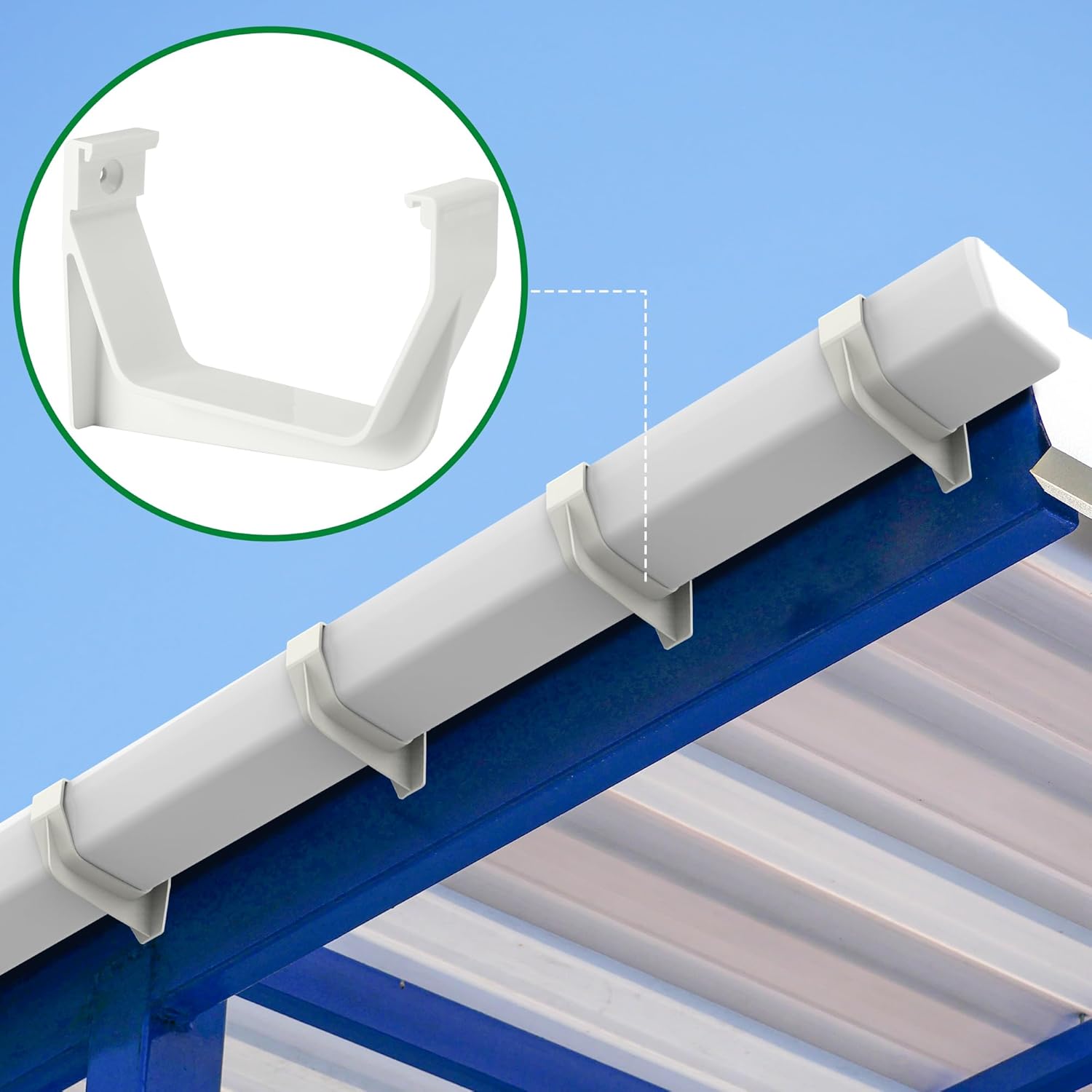 RUBII 10 Pcs 5" W Exterior Gutter Support Hook, Weatherproof ABS Roofing Gutter Hangers, White Rain Gutters Brackets for Repairing Sagging Secure Mounting