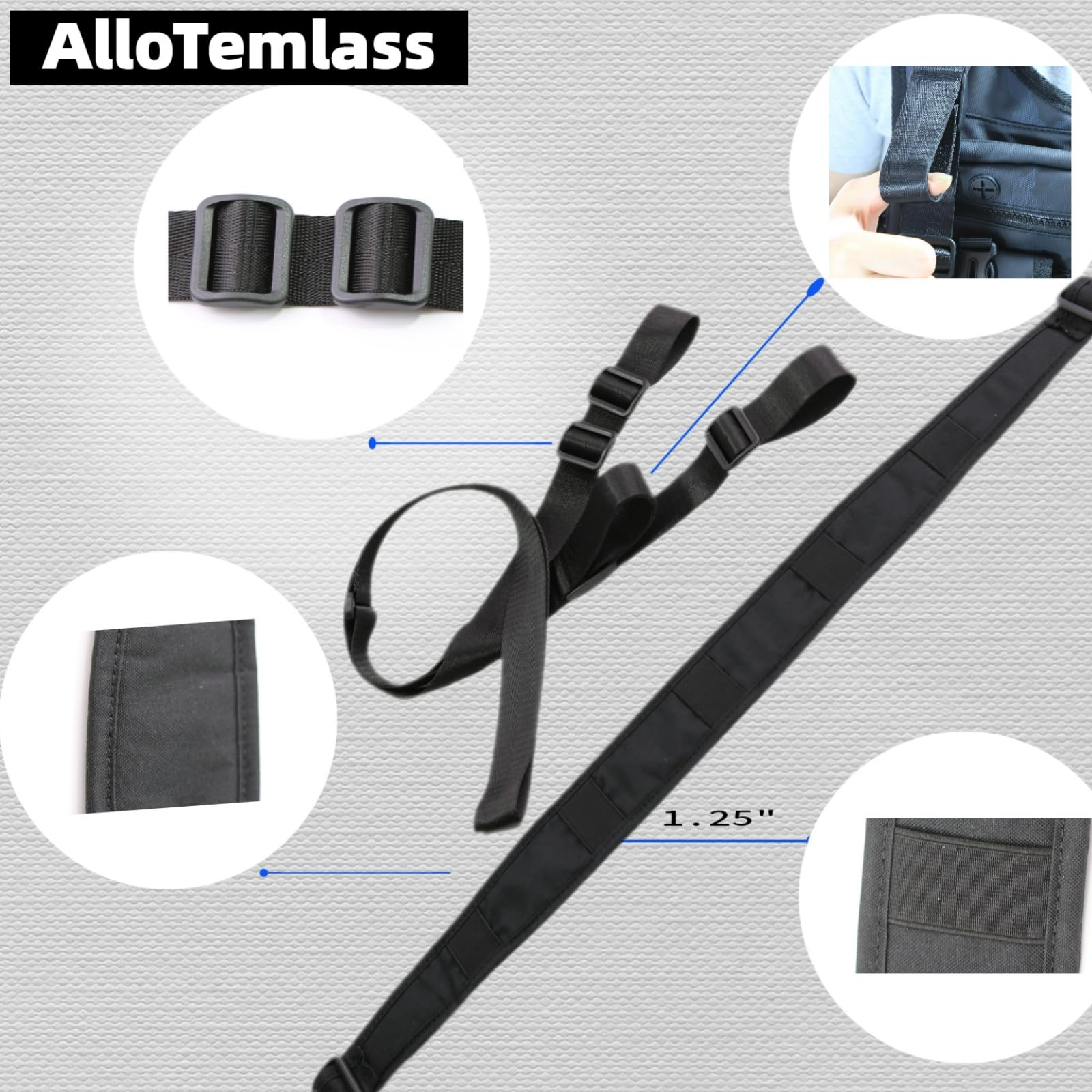 Cinghia a due punti, ampia imbottitura, girevoli rimovibili, anello per pollice a regolazione rapida, regolabile fino a 160 cm, nylon resistente per uso esterno