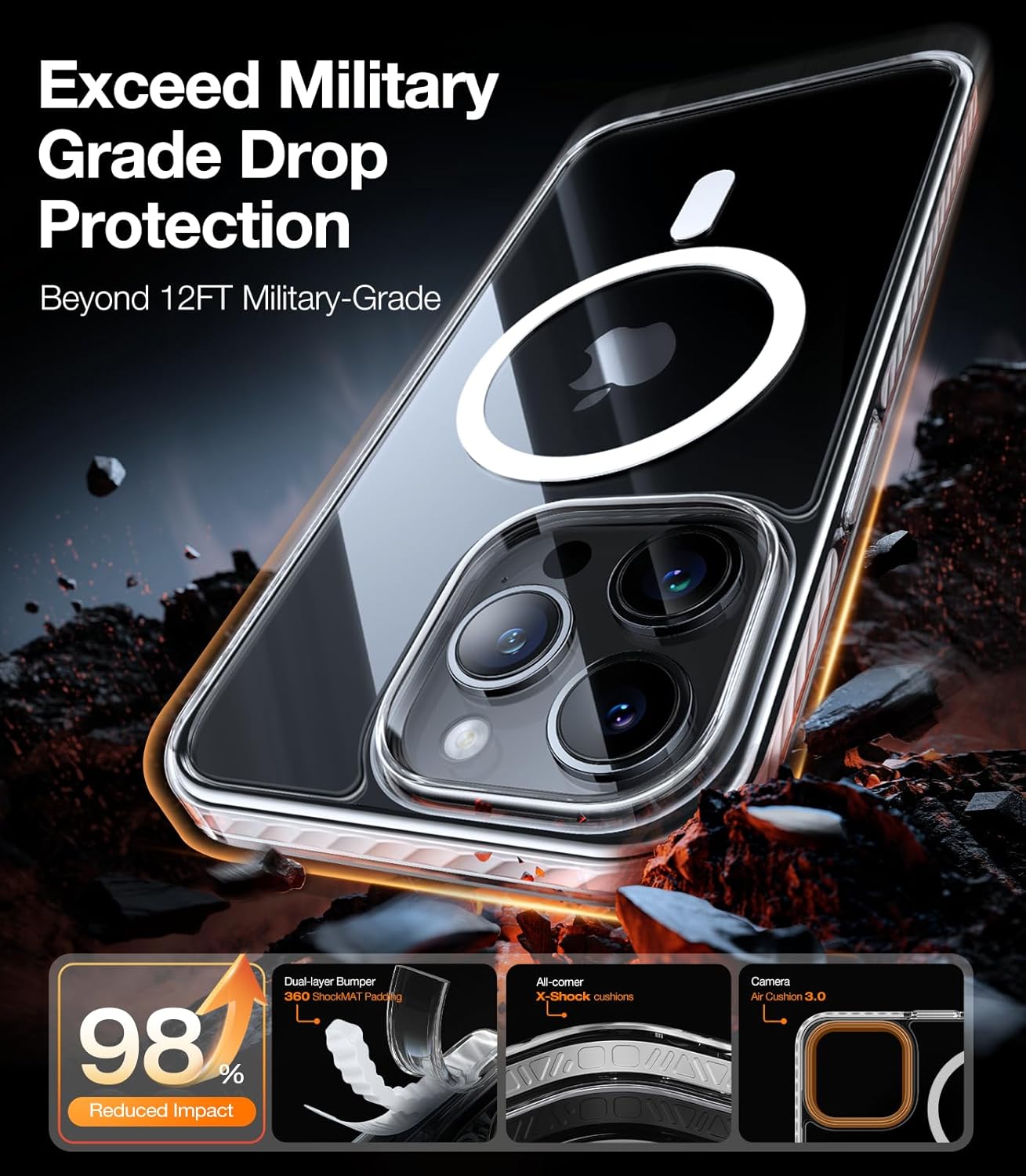 TORRAS Shockproof for iPhone 15 Pro Max Case Clear [Military-Grade Drop][Compatible with MagSafe][Yellowing Resistant] Hard PC Back, White Bumper Phone Case iPhone 15 Pro Max, Clear - Image 3