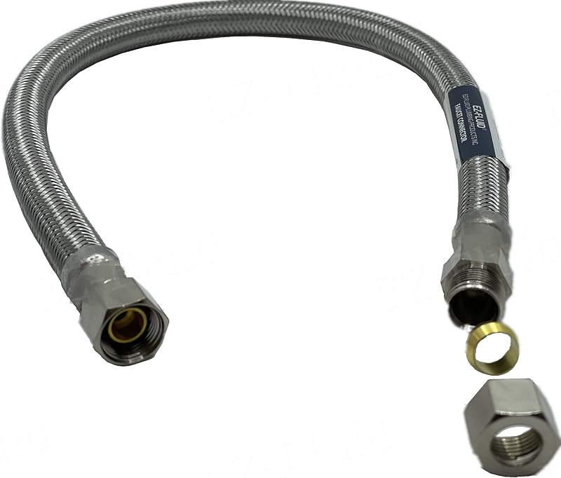 EZ-Fluid 12-Inch Faucet Supply Extension Line 3/8" Male Comp. To 3/8" Female Compression Stainless Steel Braided Faucet Extension Supply Hose Connector Lines,Fits Delta Faucet Plumbing Fitting(1-Pack)