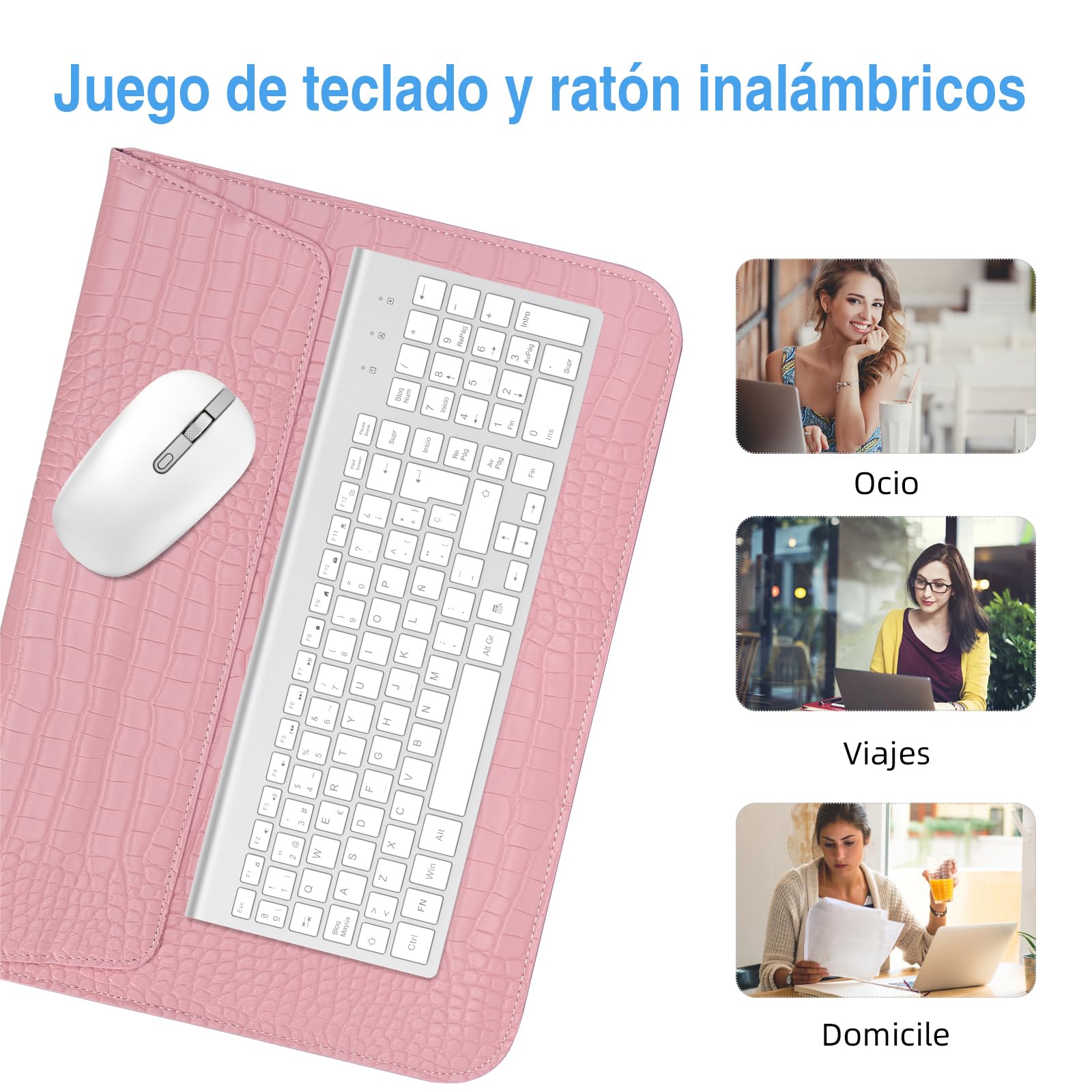 cimetech Combo Teclado y Ratón Inalambrico, 2.4G Teclado Raton Inalambrico Español 2 en 1 USB Ultra Delgado Silencioso Mouse, para PC/Laptops/Ordenador/Escritorio (Blanco y Plata)