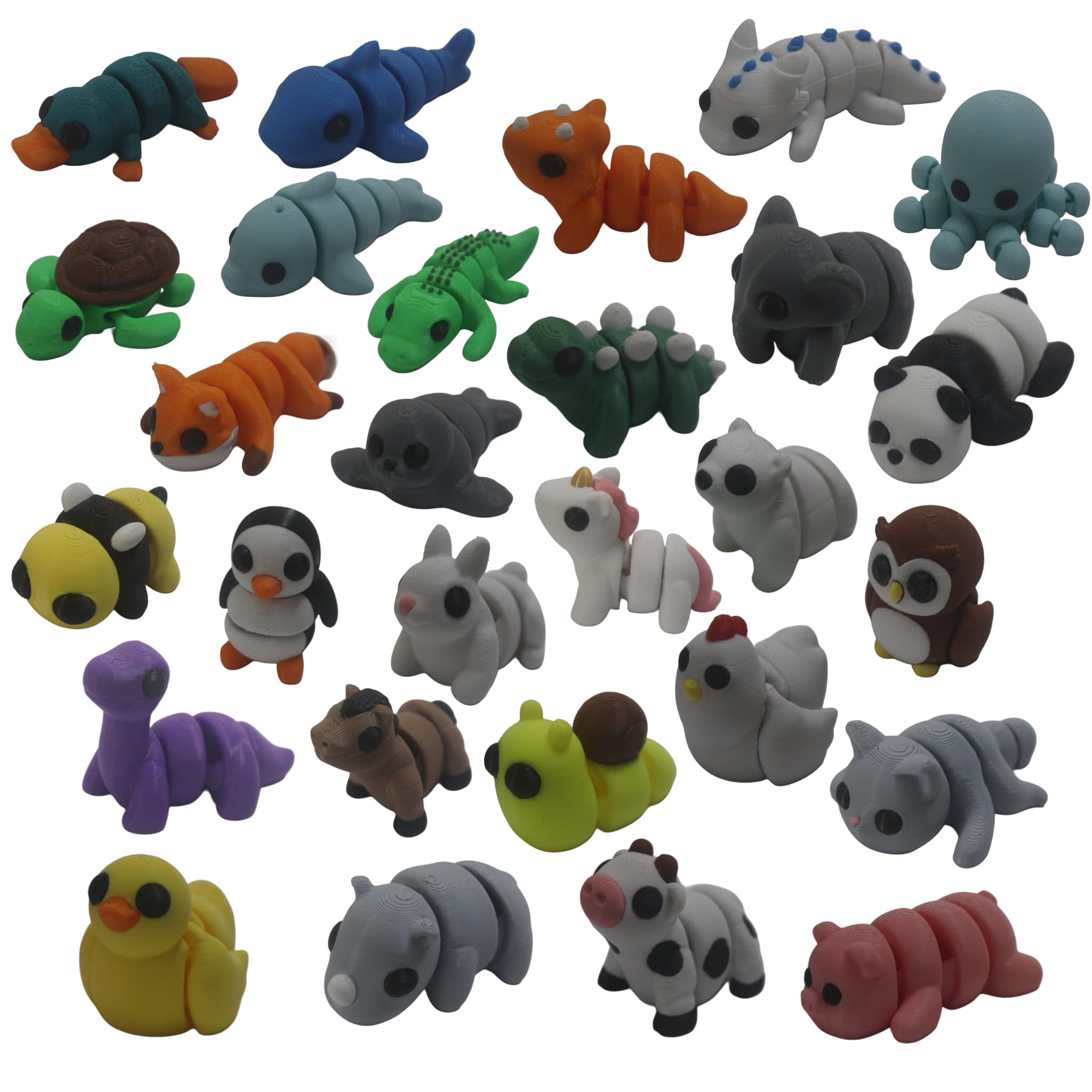 Mini Animals | Flexible Tiny Animals | 3D Printed Fidget Toy | Bulk Animal Gifts | Random Baby Animals (Small, 6, Pack)