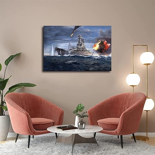 Miniatura 5 de Póster de batalla naval Yamato de buques de guerra militares, arte decorativo, impresión en lienzo para habitación, baño, dormitorio, sala de estar