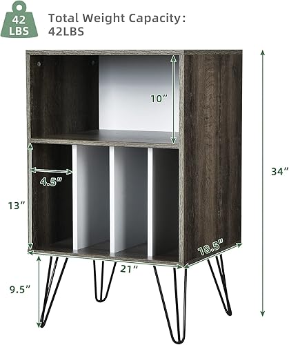 Miniatura 12 de Giantex Soporte para tocadiscos, soporte giratorio blanco con capacidad para hasta 150 álbumes, mesa de gabinete de almacenamiento de vinilo de
