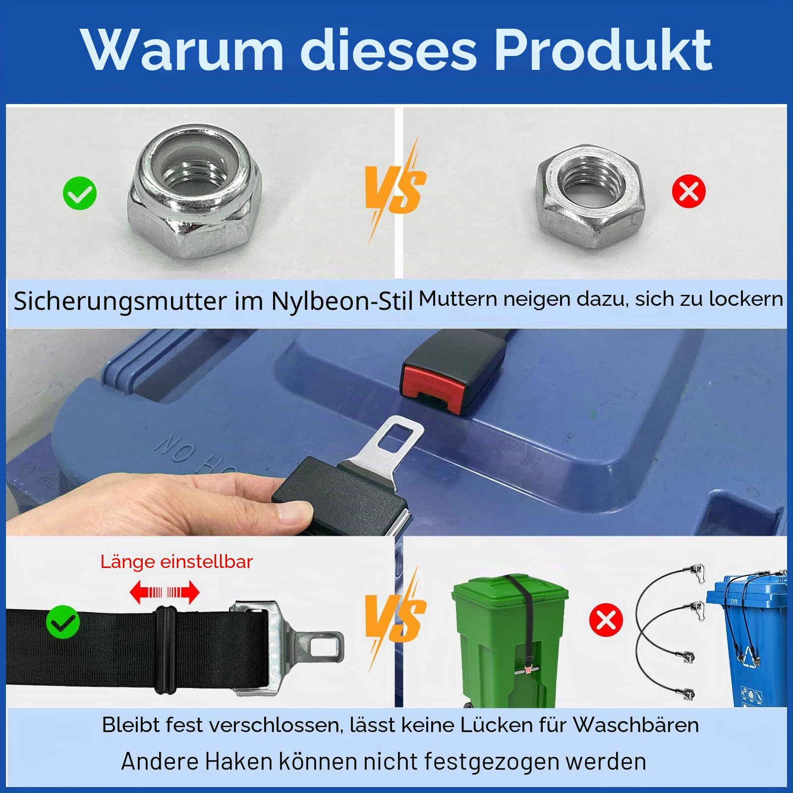 Mülltonnenschlösser für Tiere, Waschbär, Bärensicher, langlebiger Gurt, Deckel, Mülltonnenschloss für den Außenbereich, 2 Stück