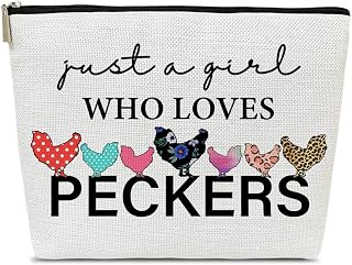 Funny Peckers Chicken Animals Makeup Gift Bag Crazy Chicken Lady Travel Cosmetic Bag For Women Teen Sister Best Friend Bff Lovers Daughter Just A Girl Who Loves Peckers