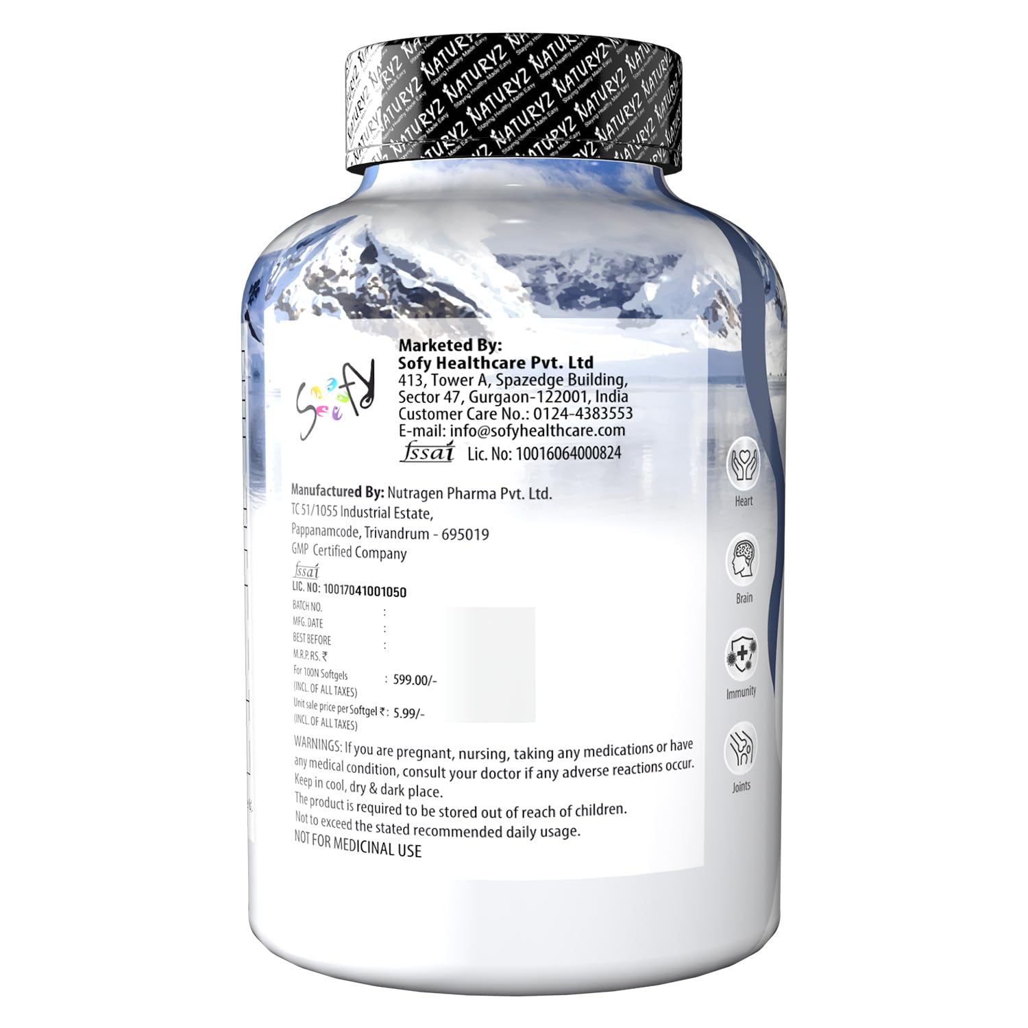 Naturyz Imported Icelandic COD Liver Oil Capsules with Natural Omega 3 (EPA & DHA), Rich in Vitamin D & A, Mercury Free, Immunity, Skin, Eye, Muscle & Joint Health Softgels, 100 Count, Pack of 1