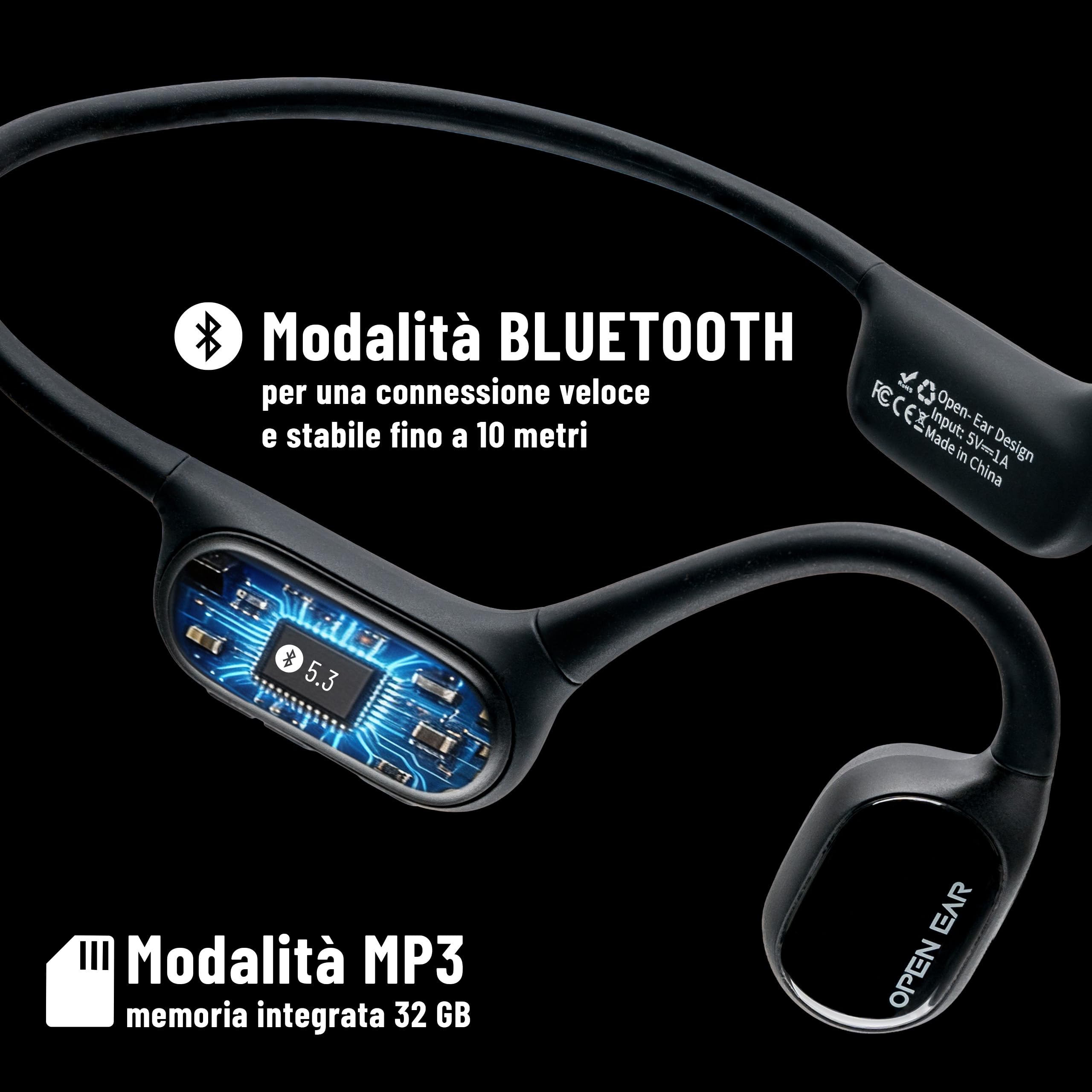 Cuffie Conduzione Ossea, Cuffie Sportive OPEN EAR, Cuffie Subacquee per Piscina IP68, Memoria da 32 GB, Wireless Bluetooth 5.3