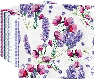 100 Pack Cocktail Napkins 5'' x 5'' Beverage Napkins - Fragrant Lavender | Bar Napkins for Restaurants, Bulk Dessert Napkins for Wedding, Birthday, Bridal Shower, Disposable for Easy Cleanup