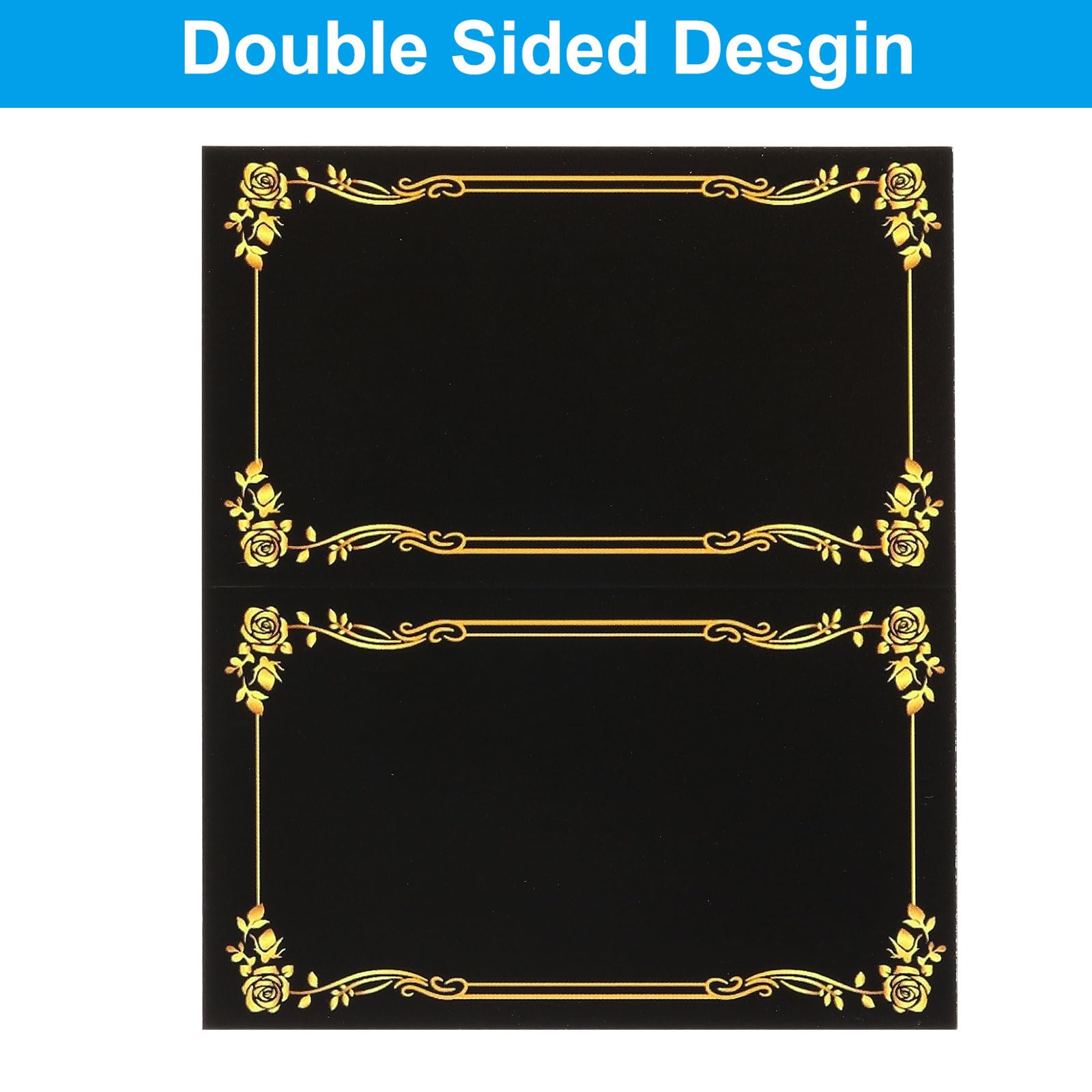 PATIKIL 100 Pack Reserved Table Signs, Gold Edge Printing Tables Tent Blank Card, Black, 10 x 8.5 cm / 3.9 x 3.3 inches - Image 4