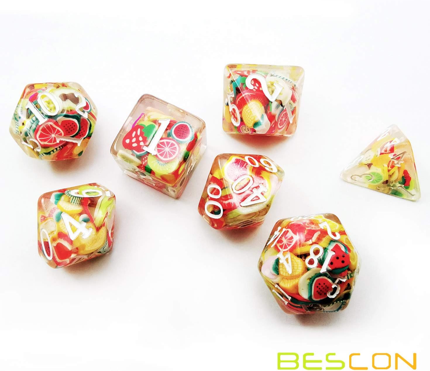 BESCON DICE Fruit Polyhedral Dice Set, Novelty RPG Dice Set of 7