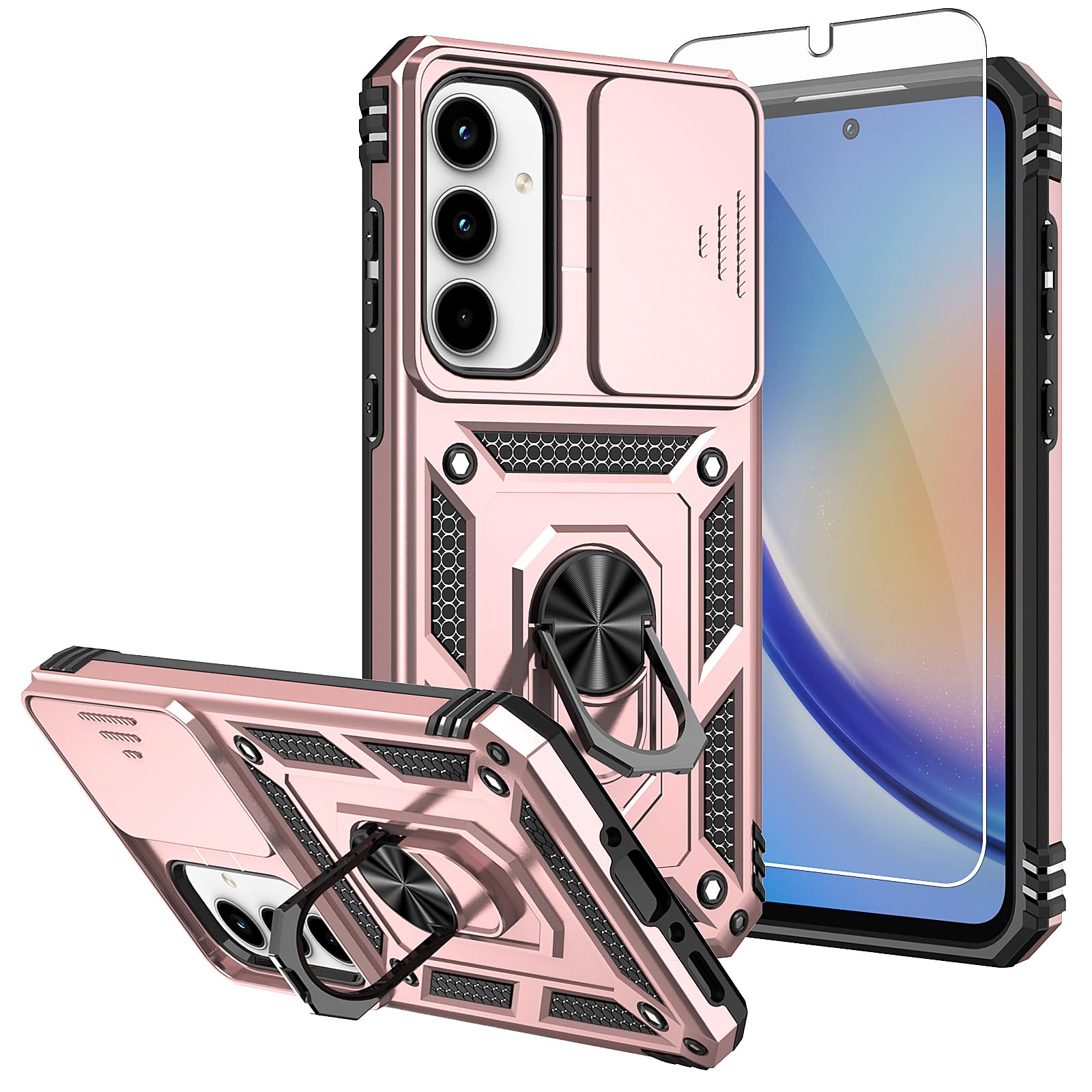 for Samsung A35 5G Case, with Screen Protectors and Camera Cover,[Military Grade] 16ft.Drop Tested Cover with Magnetic Kickstand Protective Case for