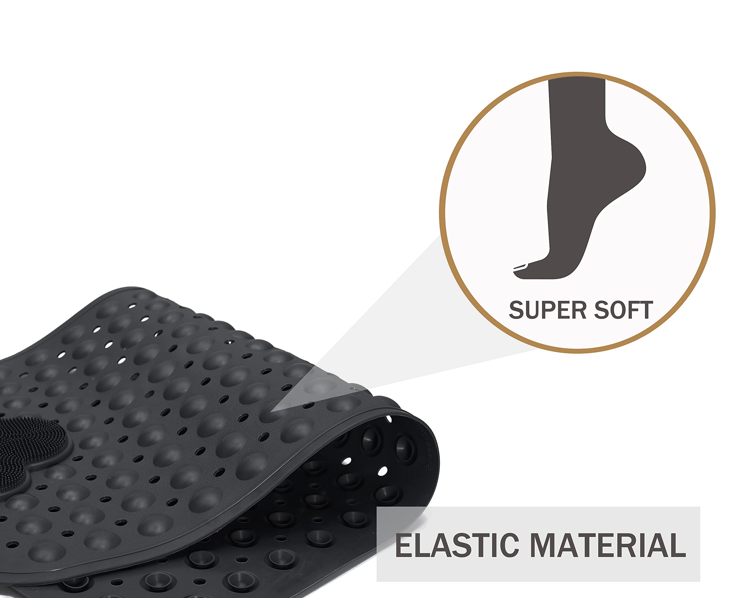 Alfombrilla de baño antideslizante para bañera con ventosas, alfombrilla de baño para bañera, 28 x 16 pulgadas, lavable a máquina (negro)