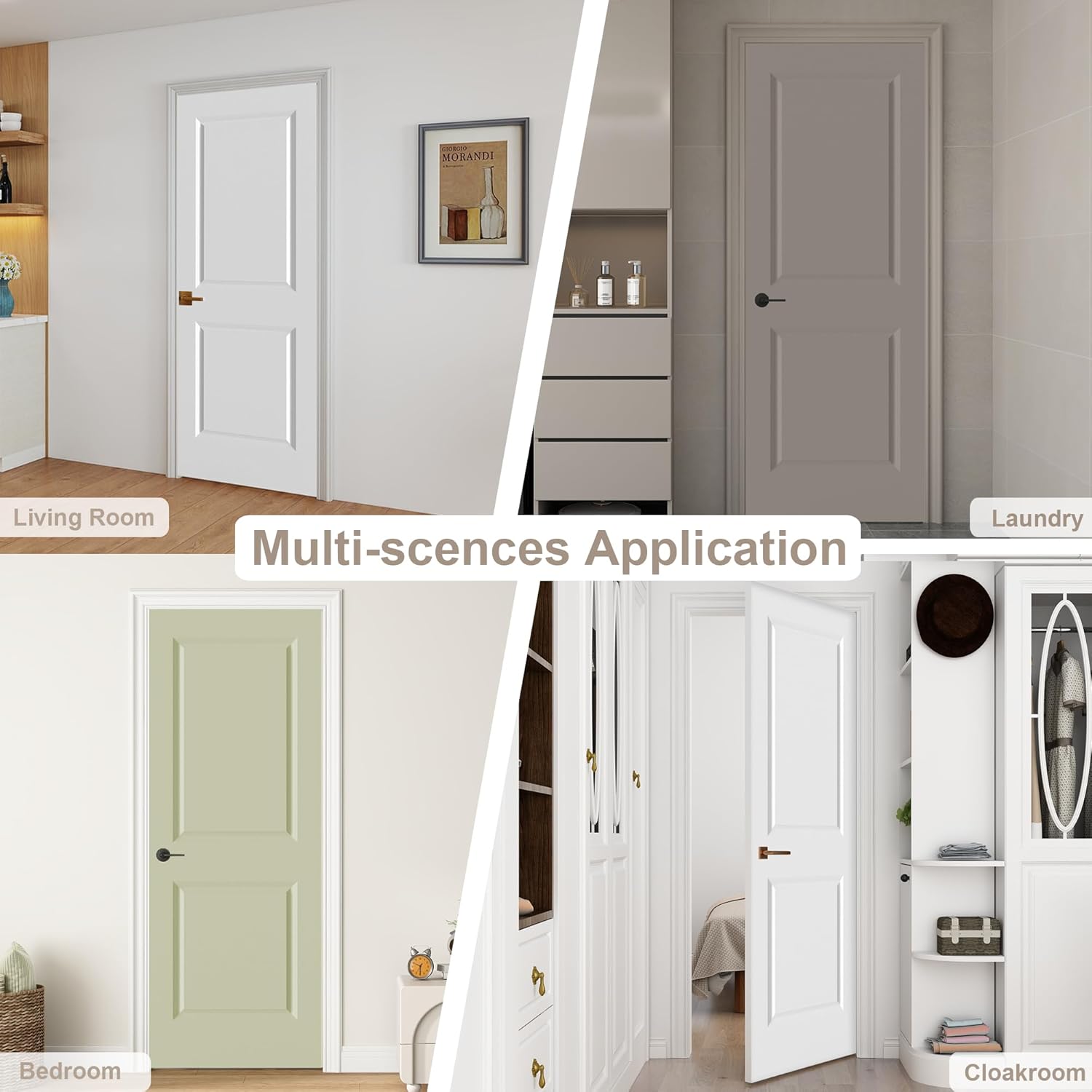 JUBEST 24"x80" Raised 2-Panel Square Smooth White Primed Hollow Core Interior Molded Door Slab, NOT Pre-drilled and NOT Included Hardware, Paintable Interior Door for Pantry, Laundry, Closet