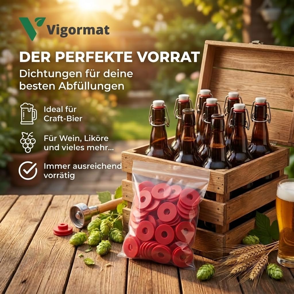 Vigormat Flaschenverschluss Gummi, Dichtungsring für Bügelflaschen 0,33L bis 1,5L, Bügelverschluss Ersatzdichtungen für Bierflaschen, 24mm x 6mm, Lebensmittelecht, Made in Italy (1200 Stück)
