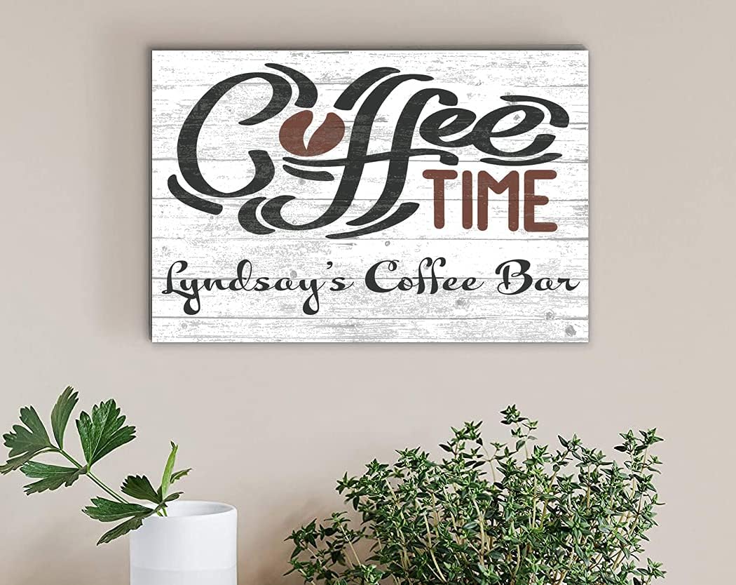 Custom Coffee Sign for Coffee Bar or Kitchen Decoration - SOLID WOOD - 16in x 10.5in - for Home, Office, Housewarming Gift Idea (Coffee Time)