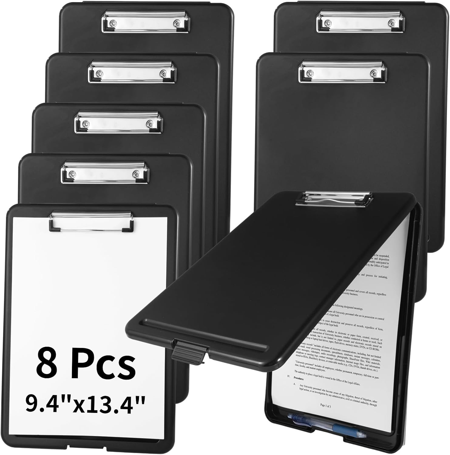 8 Pcs Clipboards with Storage - 9.4 x 13.4 Plastic Nursing Clip Boards, Sturdy File Storage Compartments with Pen Holder, Waterproof Clipboard Folder for Nurses, Teachers, Offices