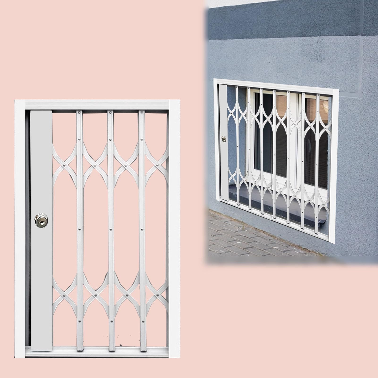 Foldable Security Window Bars for Basement & Attic Windows - Outdoor Anti-Burglary Grilles for Horse Stalls Sheds and Sliding Gates (26x)