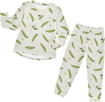2 Piece Pajama Sets Pea Pods and Leaves Pattern Long Sleeve Pajama Set Sleepwear Nightwear Pjs 3-8T