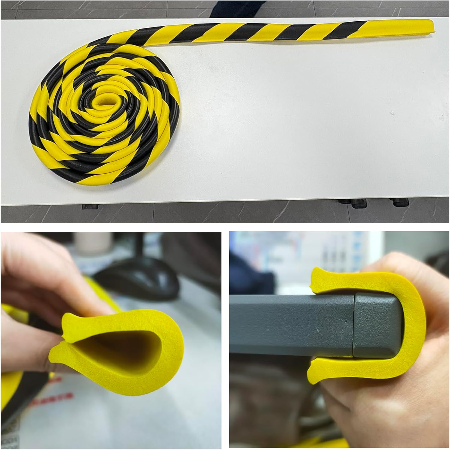 Edge Protector, 196.9in/5m High Visibility Safety Foam Padding, U Channel Edge Corner Guard, Self Adhesive Bumper for Sharp Edge, Sheet Metal, Yellow Black