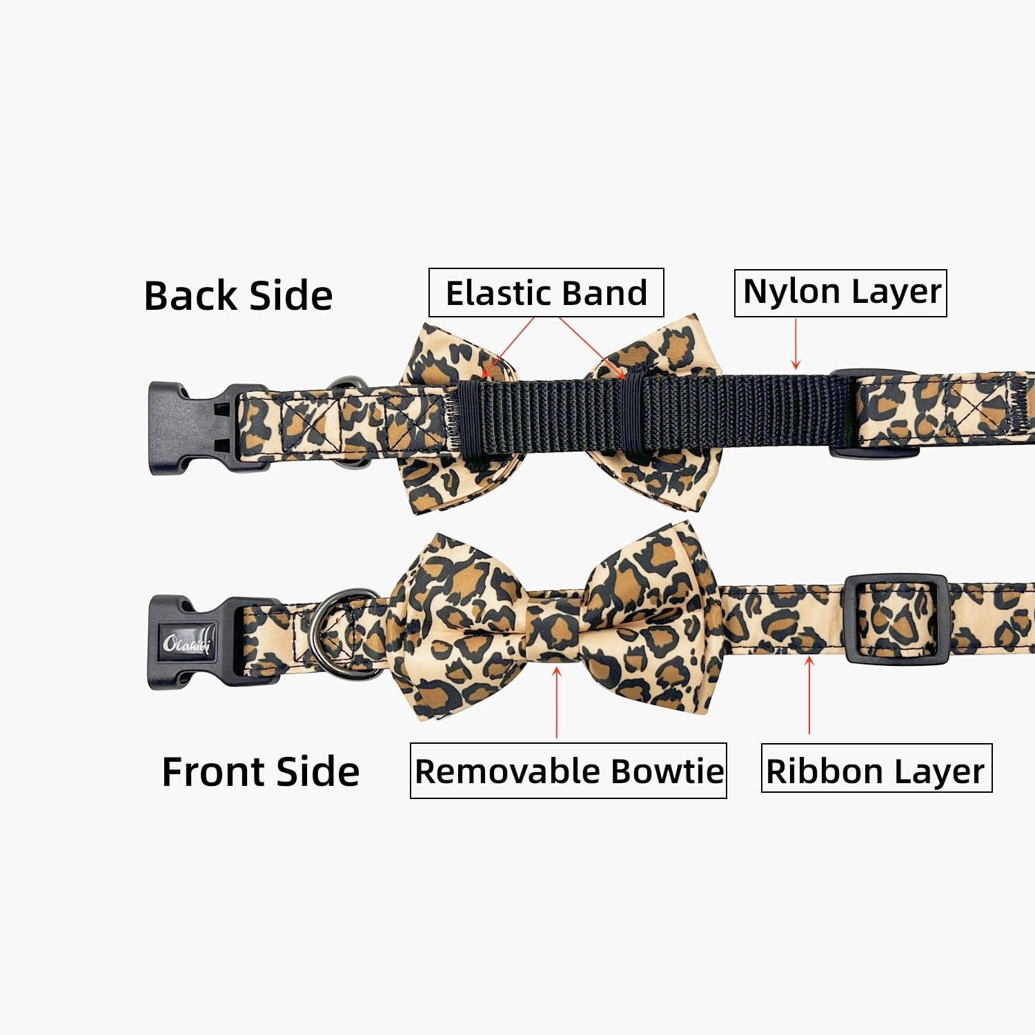 Olahibi Dog Bowtie Collar and Leash Combo Set, Brown Leopard Pattern, Nylon Webbing Plus Cotton Ribbon, 150CM Leash - Image 4