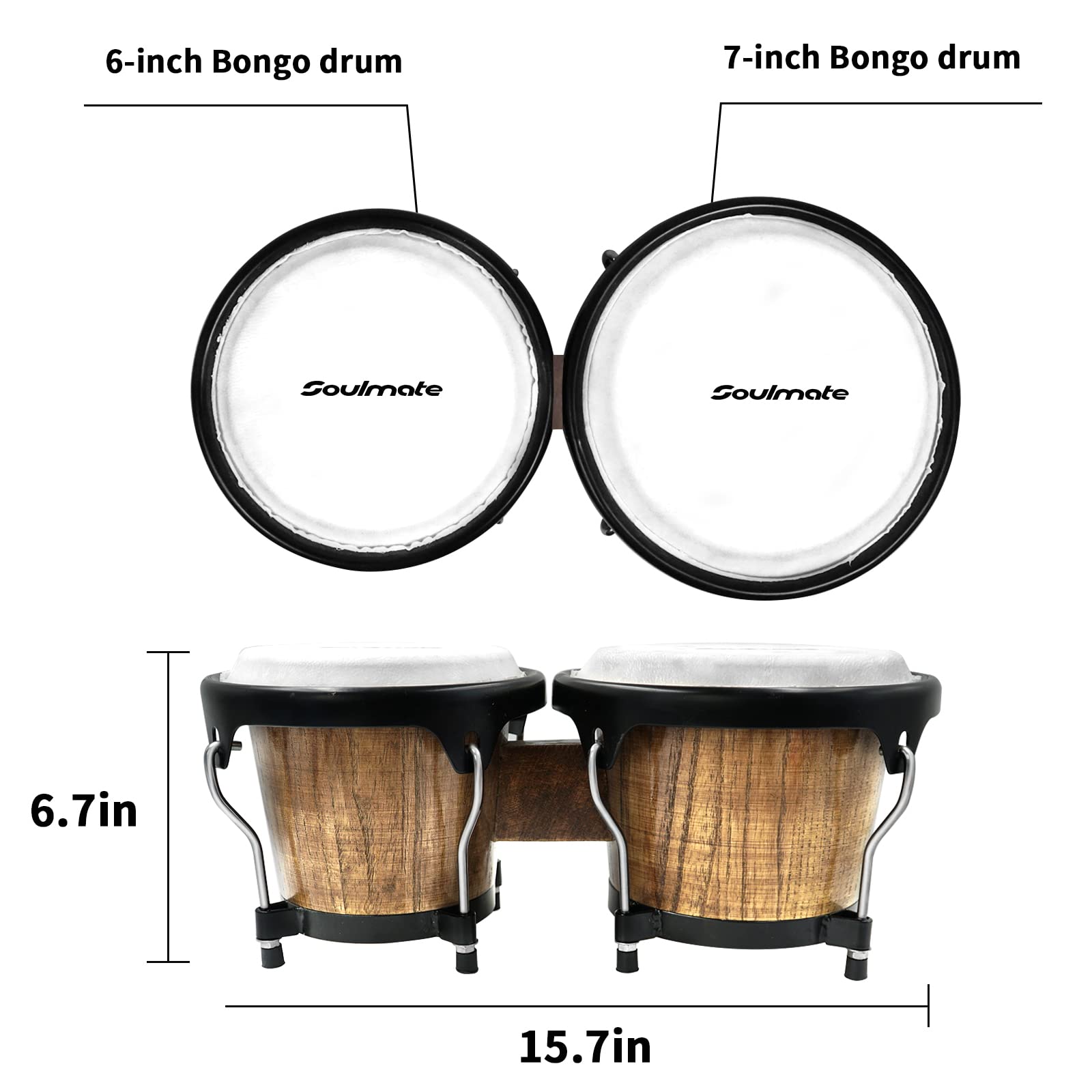 Soulmate Bongo Drums Set for Kids Beginners Adults Professionals Bongos