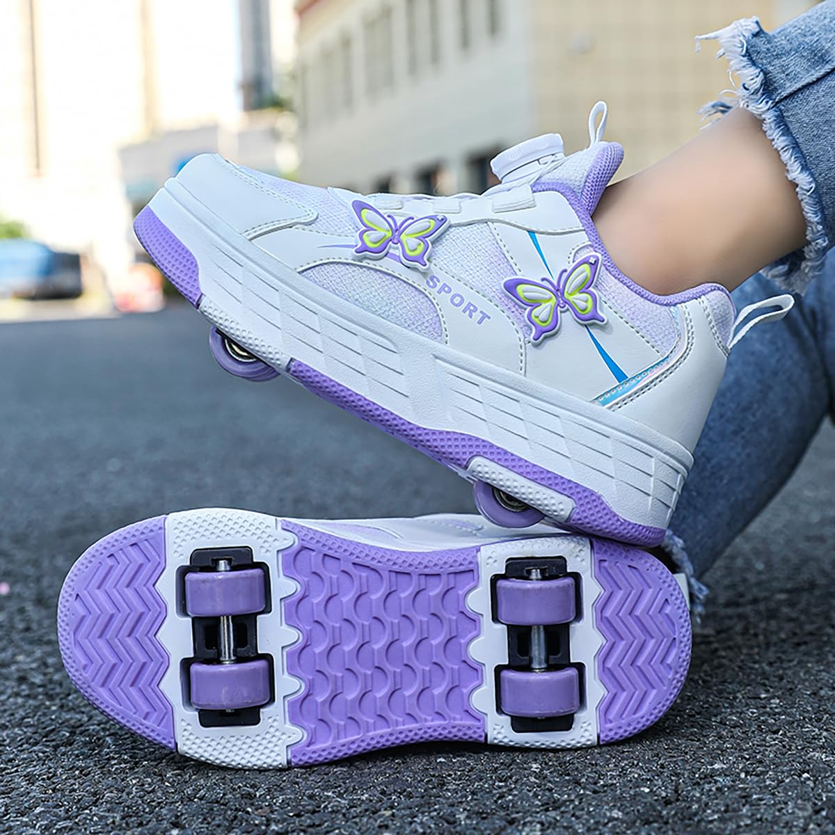 Zapatos con Ruedas Zapatillas con Dos Ruedas para niños y niña Skateboarding Zapatos Bambas con Ruedas Regalo Creativo de Navidad y cumpleaños