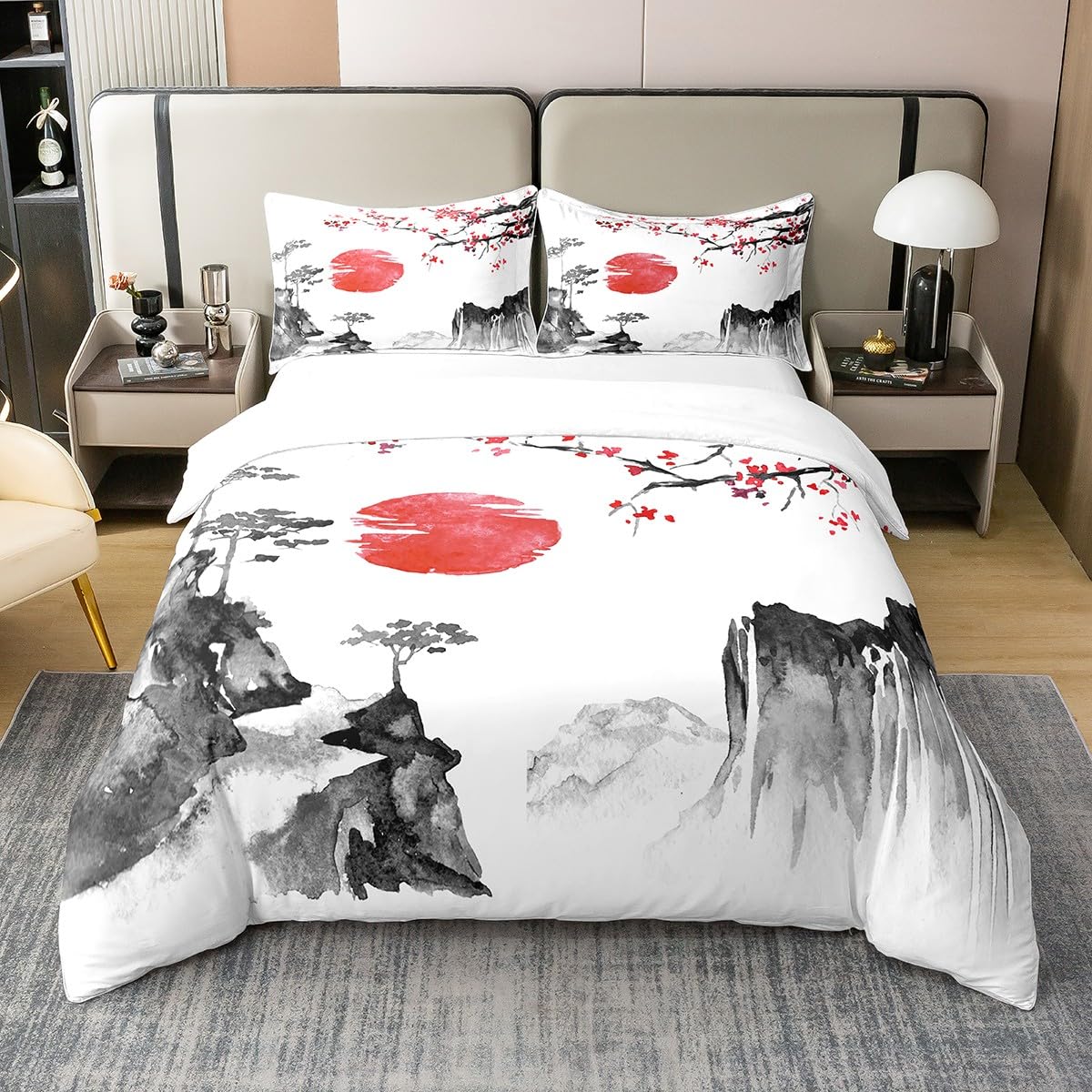 Ensemble de Literie Style Exotique en Encre de Coton Premium