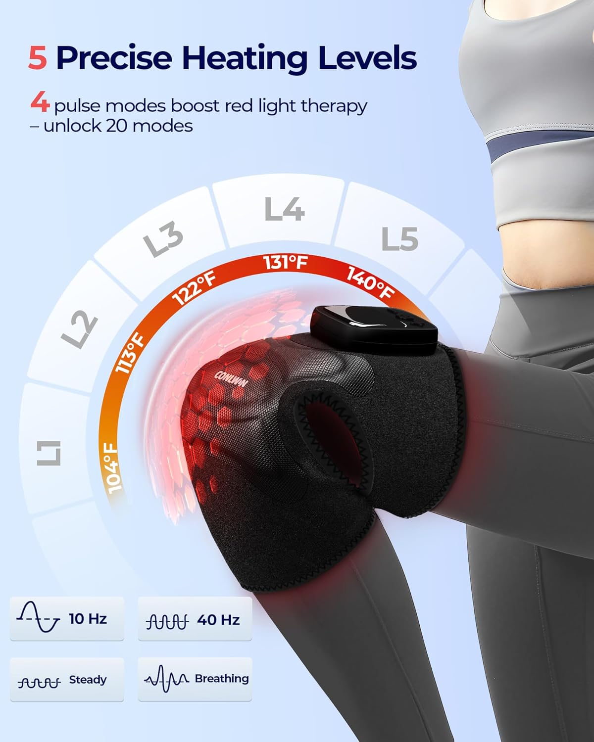 4-in-1 Cordless Knee Massager with Heat and Red Light Therapy for Knees, 6 Vibration & 4 Pulses Knee Pain Relief Device for Shoulder Elbow, Perfect for Women Men Seniors - Image 3