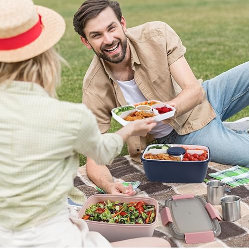 Miniatura 7 de Caperci Paquete de 2 recipientes grandes de ensalada para el almuerzo, cuencos de ensalada de 68 onzas, caja Bento a prueba de fugas para adultos