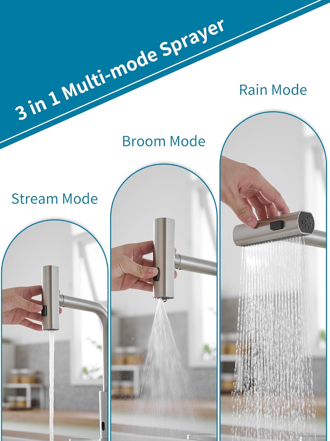 3-in-1 Multi-mode Sprayer with Stream, Broom, and Rain modes