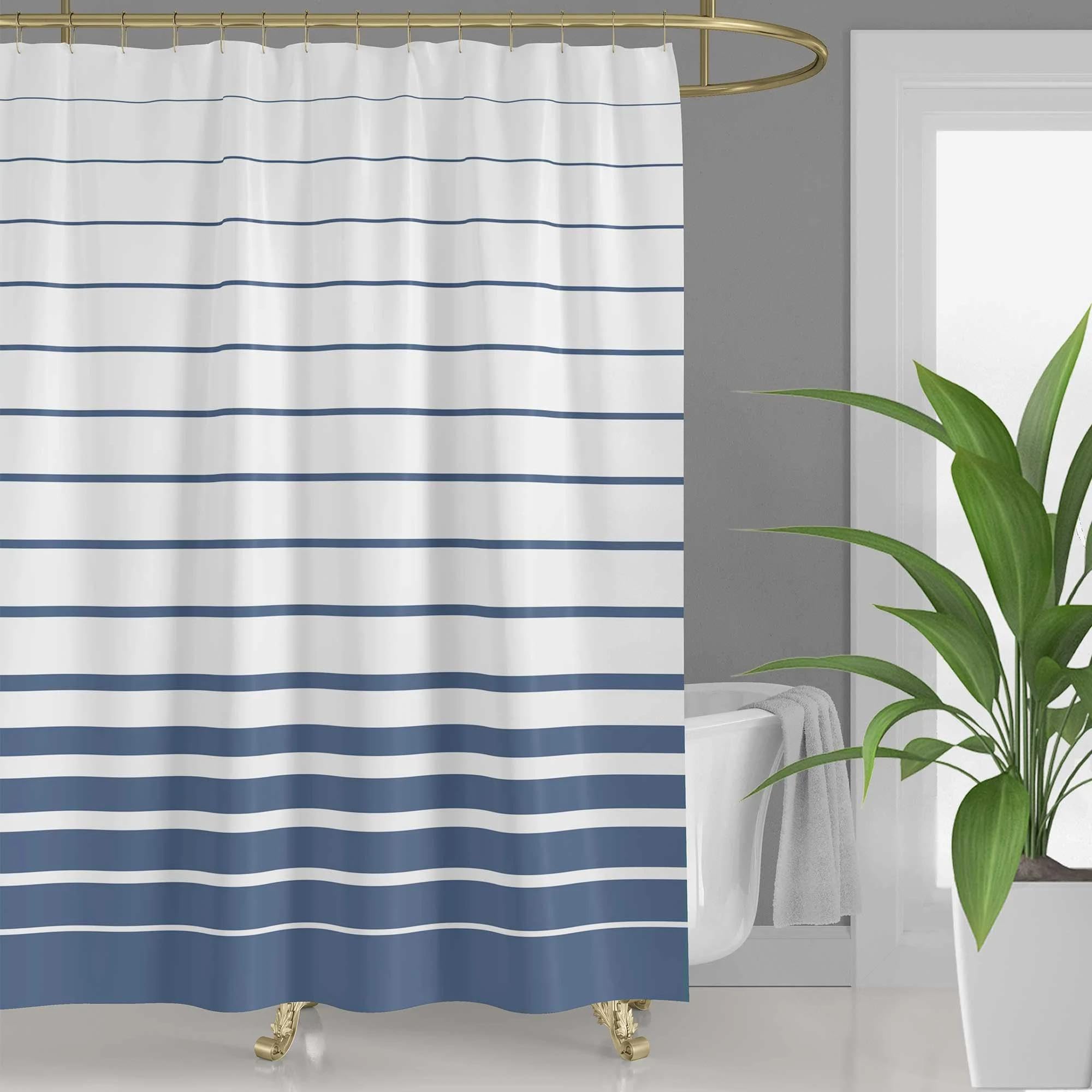 Ixehoh Shower Curtains Dusky Blue White Shower Curtain For Bathroom,Modern Striped Bath Curtain,Dusty Blue Bathtub Curtains With Stripes,Washable 75X190cm/29X75in(Wxh)