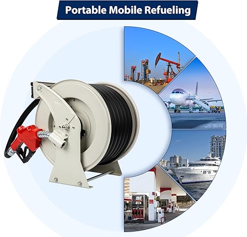 Miniatura 8 de Carrete de manguera de combustible diésel retráctil de 1 pulgada x 50 pies, impulsado por resorte, rebobinado giratorio automático, industrial,